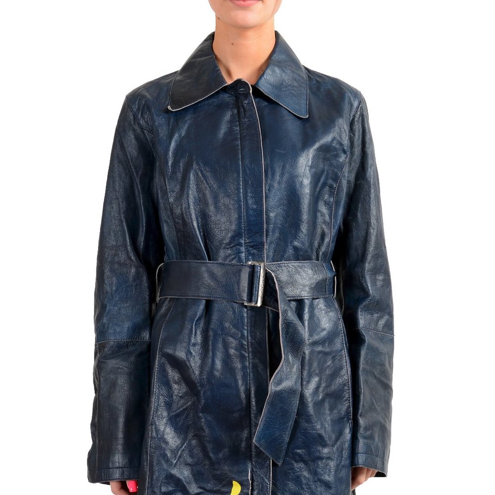 Gianfranco Ferre Jeans Blue Leather Coat